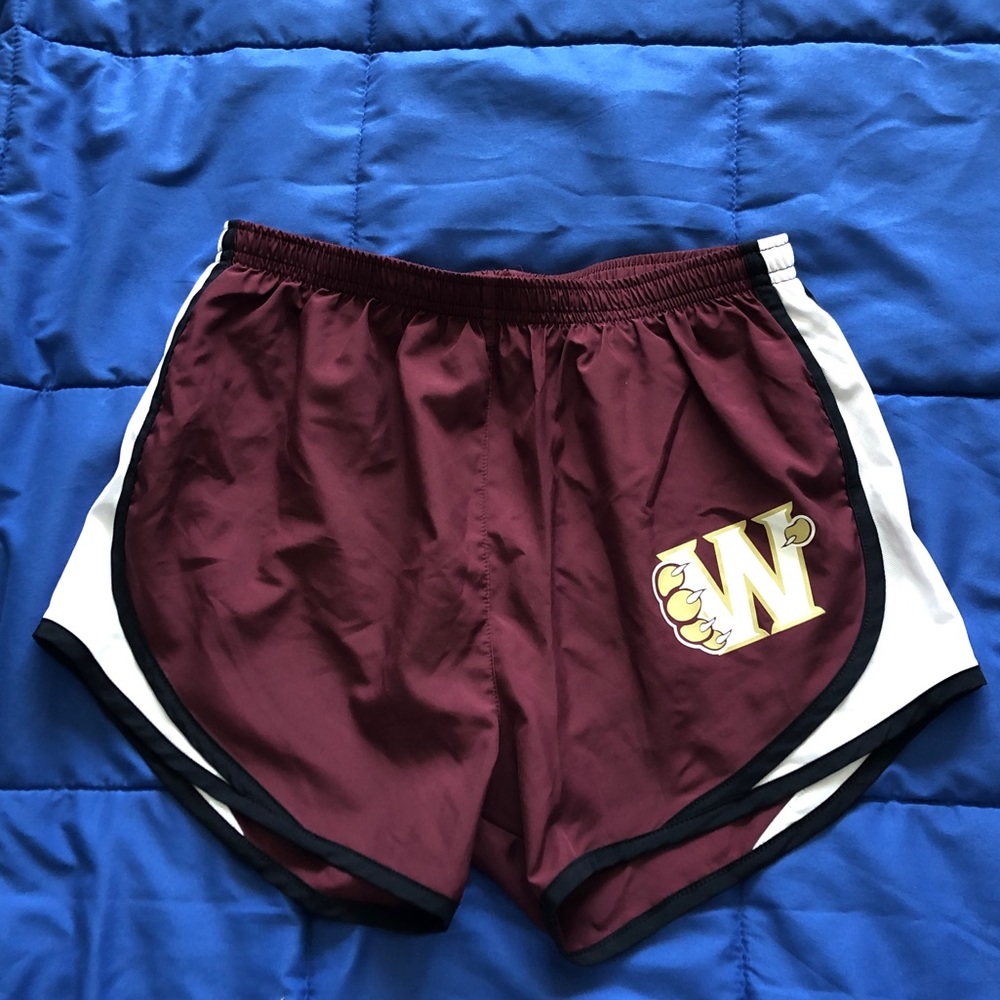 maroon track shorts